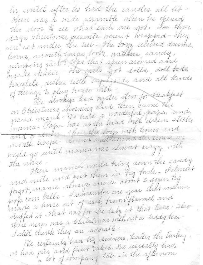 Reverse side of first page of letter from Ruby Stickney (n&eacute;e Rhoades) to her great-grandchildren, dated Christmas 1960.