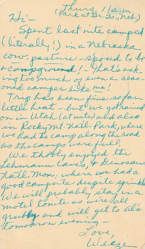 Postcard from Louise Kirkpatrick to The G. F. Windhursts postmarked Aug. 3, 1961