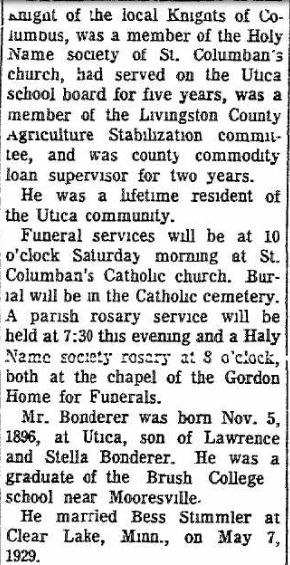 Drury Bonderer Dies Suddenly, The Chillicothe Constitution Tribune, Sept. 1, 1961