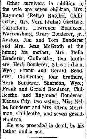 Drury Bonderer Dies Suddenly, The Chillicothe Constitution Tribune, Sept. 1, 1961