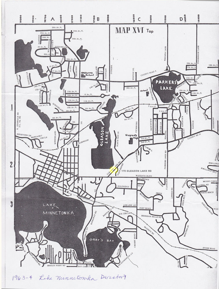 1963-64 Lake Minnetonka Directory showing 170 Gleason Lake Rd, Wayzata, MN