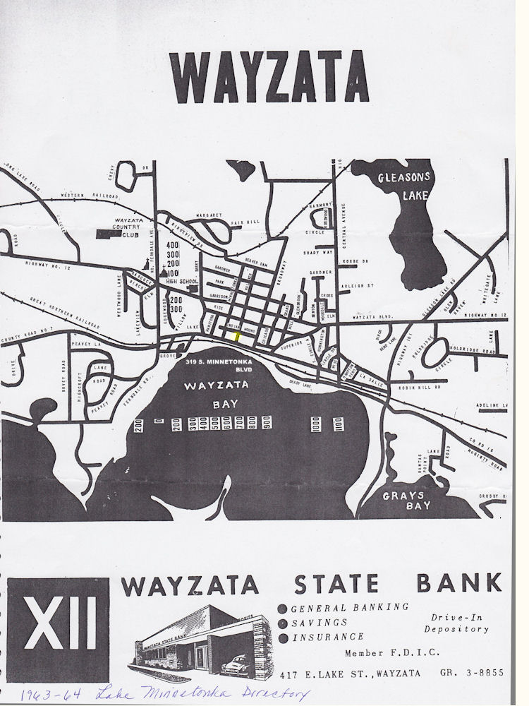 1963-64 Lake Minnetonka Directory showing 319 S. Minnetonka Blvd., Wayzata, MN