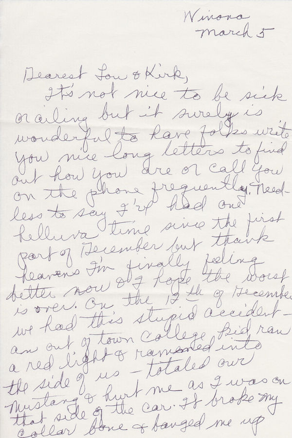 Page 1 of letter from Alvina Morse to Mr. and Mrs. H. Kirkpatrick, dated Mar. 5, 1974