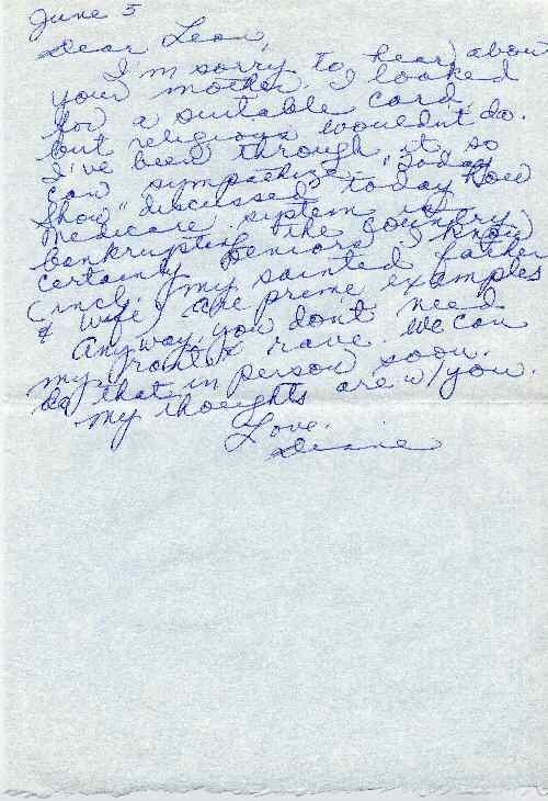 June 5, 1996 letter from Diane Stimler to Leon Bordua upon the death of his mother