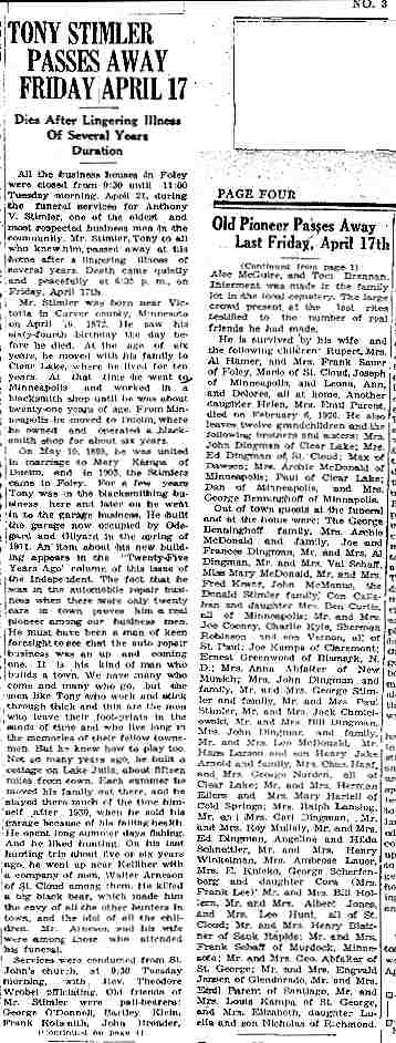 'Tony Stimler Passes Away Friday April 17.'