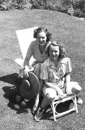 Alice Qvale and Diane Anderson in their backyard, Wayzata MN, 1947.