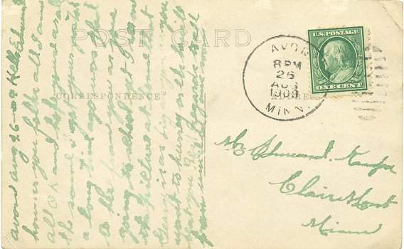 Back of postcard from Edward Kampa to Edmund Kampa postmarked August 16, 1909.