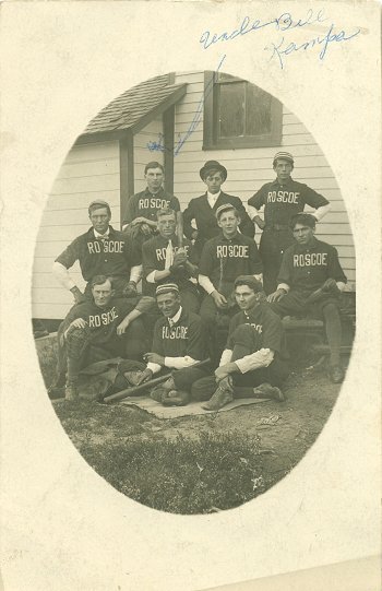 Front of postcard with photograph of Bill Kampa's baseball team taken in summer of 1909.