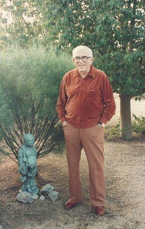 Richard Berger Qvale in his sand garden in Sun City, AZ, late 1980s.