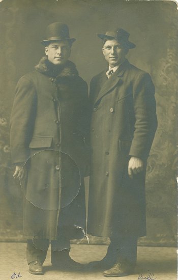 Front of postcard with photograph of Ed and Bill Kampa.