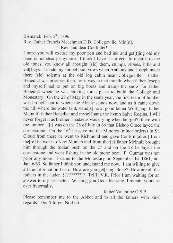 George Mullally's translation of Fr. Valentine's German letter