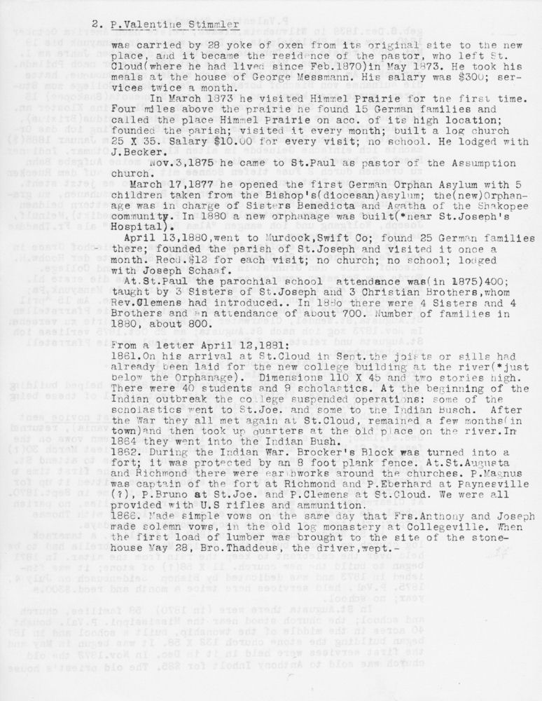 Fr. Valentine's German letter and translation by George Mullally