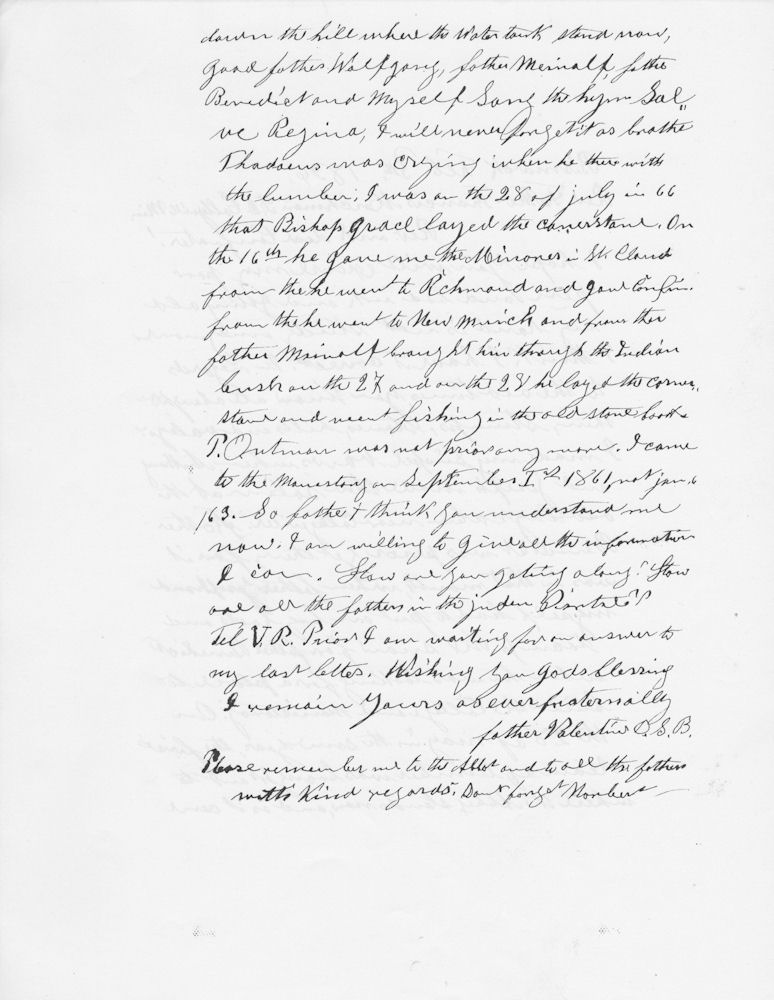 Second page of Fr. Valentine's handwritten letter of Feb. 5th, 1896
