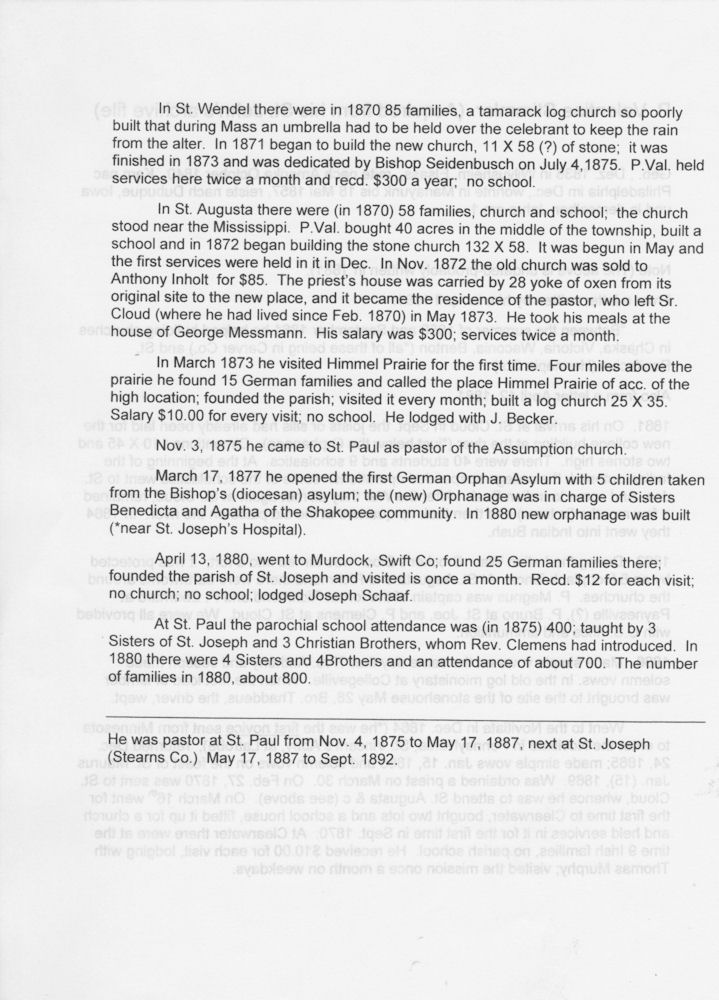 Second page of notes acquired from Fr. Valentine Stimmler's St. John's archive file