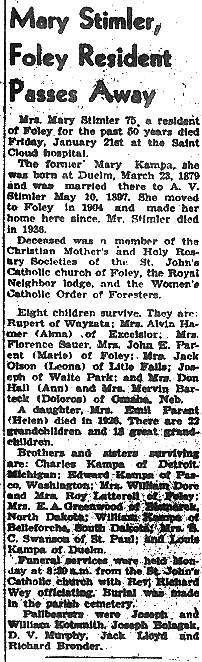 'Mary Stimler, Foley Resident Passes Away.'