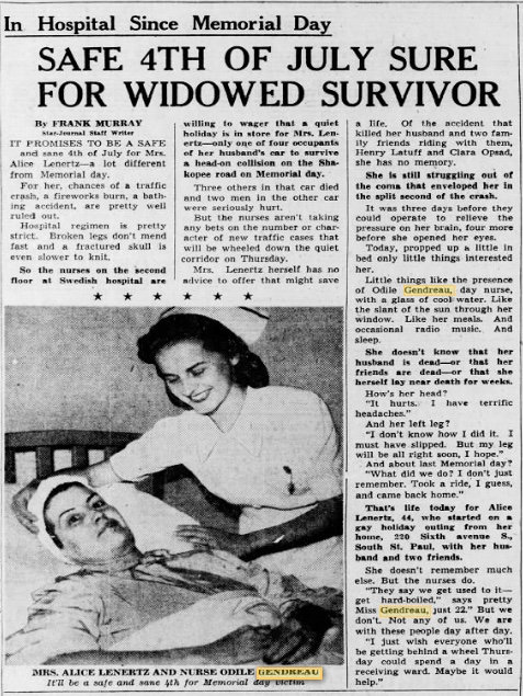 Minneapolis MN Newspaper Article of July 3, 1946 with Odile Gendreau