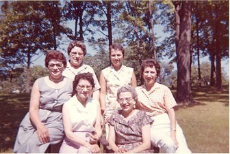 Back row: Leona, Alma, Ann, Deed; Front row: Florence and Marie, 1962.