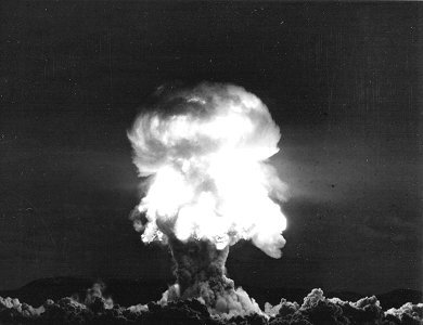 Above ground nuclear test, at night.