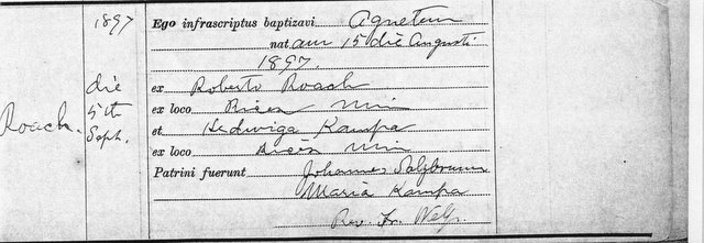 Baptism record of Agnes Roche