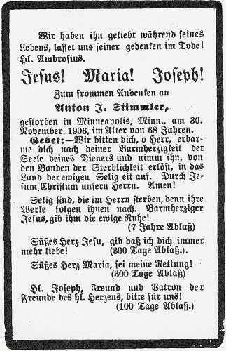 Anton J. Stimmler Prayer Card.