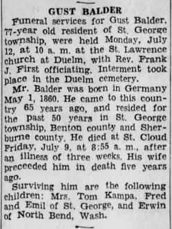 Obituary of Gust Balder