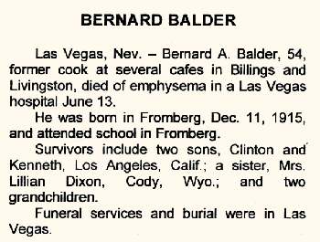 Third Obituary of Bernard Balder, Montana, June 13, 1970