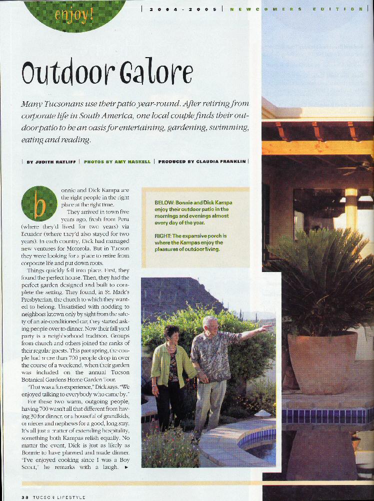 'Outdoor Galore,' p. 38, with article on Dick and Bonnie Kampa's Tucson home and lifestyle