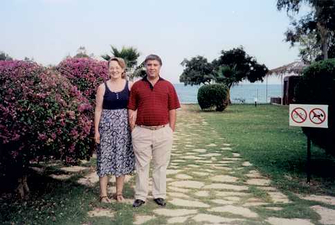 Carol and Reha Butros on the grounds outside their home in Mersin, Turkey, May 2001.
