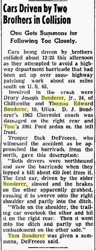 Cars Driven by Two Brothers in Collision, The Chillicothe Constitution-Tribune, August 1, 1963