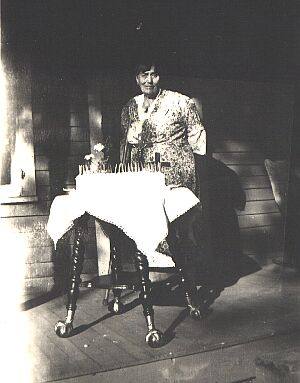 Catherine Mary Balder (n&eacute;e Voerding) on her 80th birthday on the porch of her home in Foley, MN.