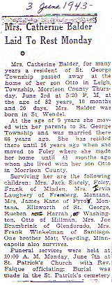Obituary of Catherine Balder (n&eacute;e Voerding), June 3, 1943.