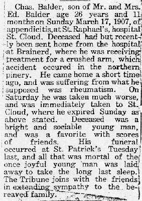 Obituary of Charles Balder, St. Cloud Tribune