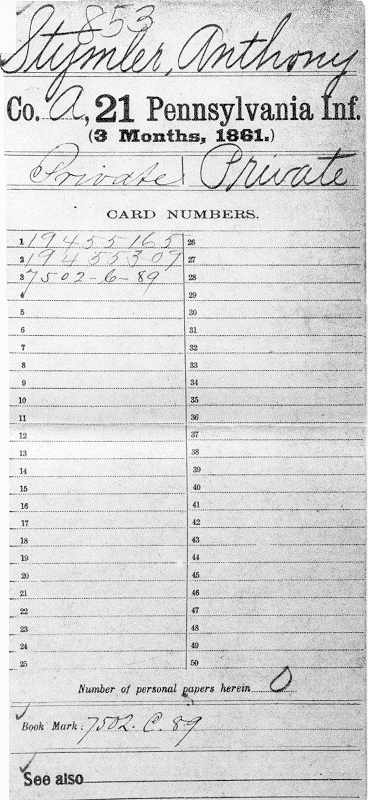 Anthony Stimmler Civil War Pension Card Folder.