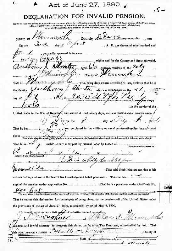 Declaration for Invalid Pension, April 2, 1904.
