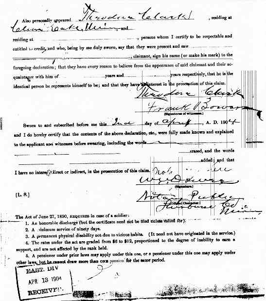 Declaration for Invalid Pension, April 2, 1904.