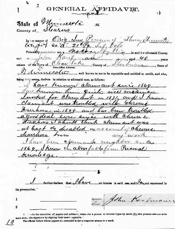 General Affidavit signed by John Kaufmann, circa 1890.