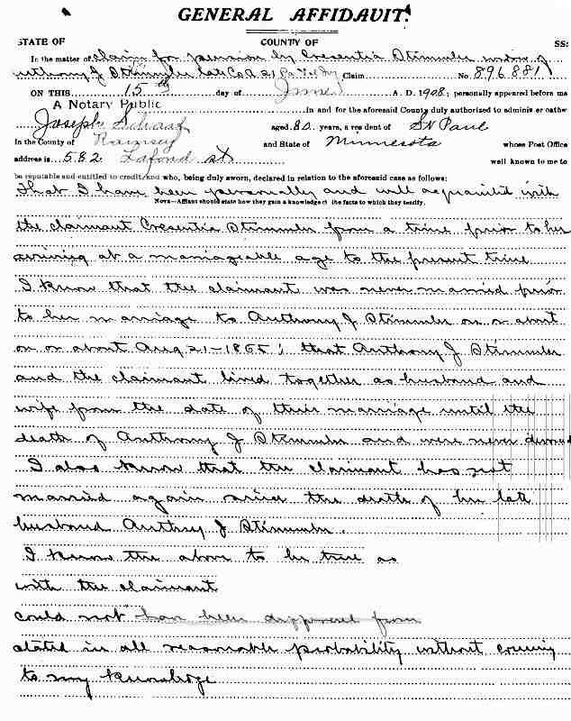 General Affidavit signed by Joseph Schaaf, June 15, 1908.