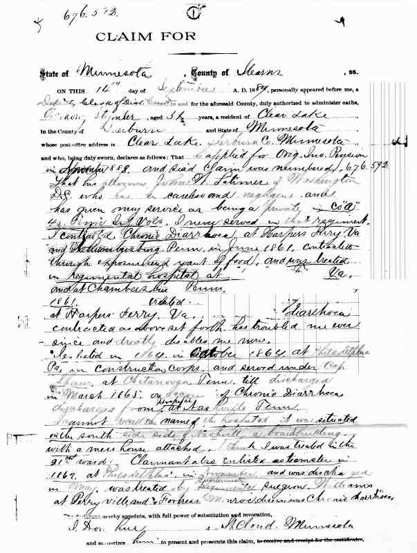 Anthony Stimmler Claim for Pension dated September 14, 1889, page one.