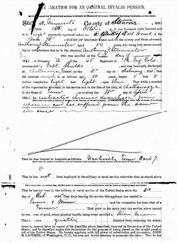 Declaration for an Original Invalid Pension, dated October 16, 1888.