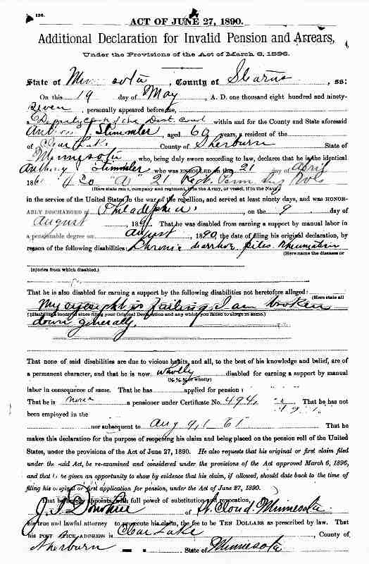 Additional Declaration for Invalid Pension and Arrears, May 19, 1897.