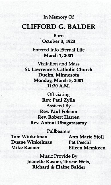 In Memory of Clifford G. Balder.