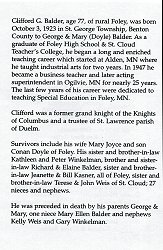 In Memory of Clifford G. Balder.