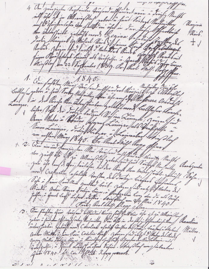 Original Baptismal Record of Crescentia Sohn in Old German