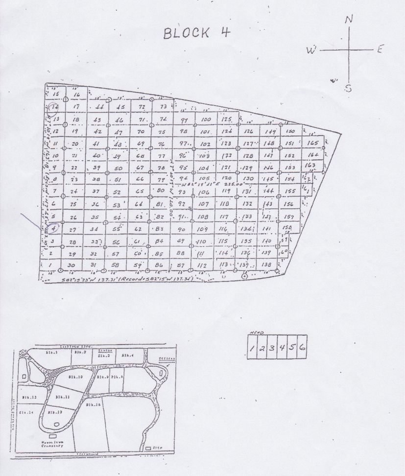 Map of Block 4 of Siskiyou Memorial Park showing location of Dana Stimler's grave