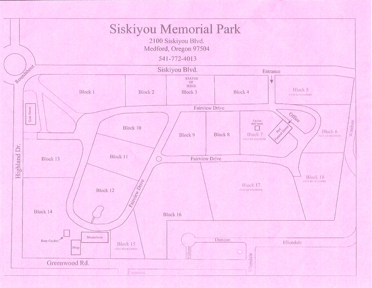 Map of Siskiyou Memorial Park