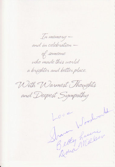 Sympathy card from Dana's friends