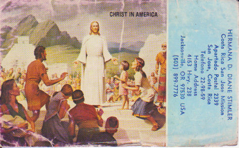 Hermana D. Diane Stimler, Costa Rica missionary card 'Christ in America'