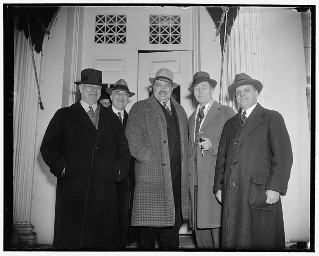 Congressmen. I.M. Crosby, Ira Drew, Dewey Johnson, H.R. Shepherd, G.R. Withrow at the White House, 17 Feb 1938