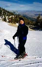Diane on the slopes of Heavenly Valley Ski Resort; January 2000.