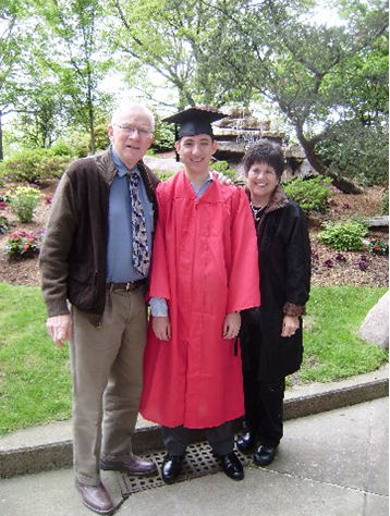 Grandfather Dick, graduate Kyle, and Bonnie Kampa
